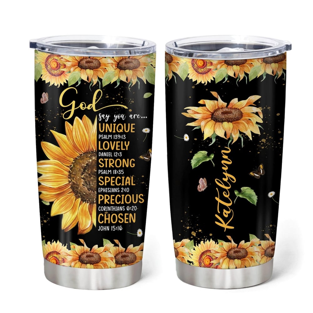 God Say You Are Sunflower Custom Name Tumbler