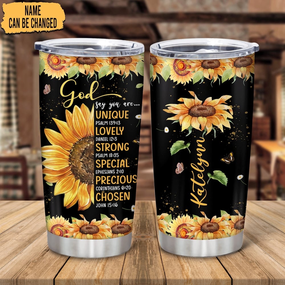 God Say You Are Sunflower Custom Name Tumbler