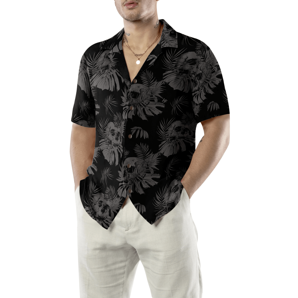 Seamless Gothic Skull With Butterfly Goth Men Hawaiian Shirt