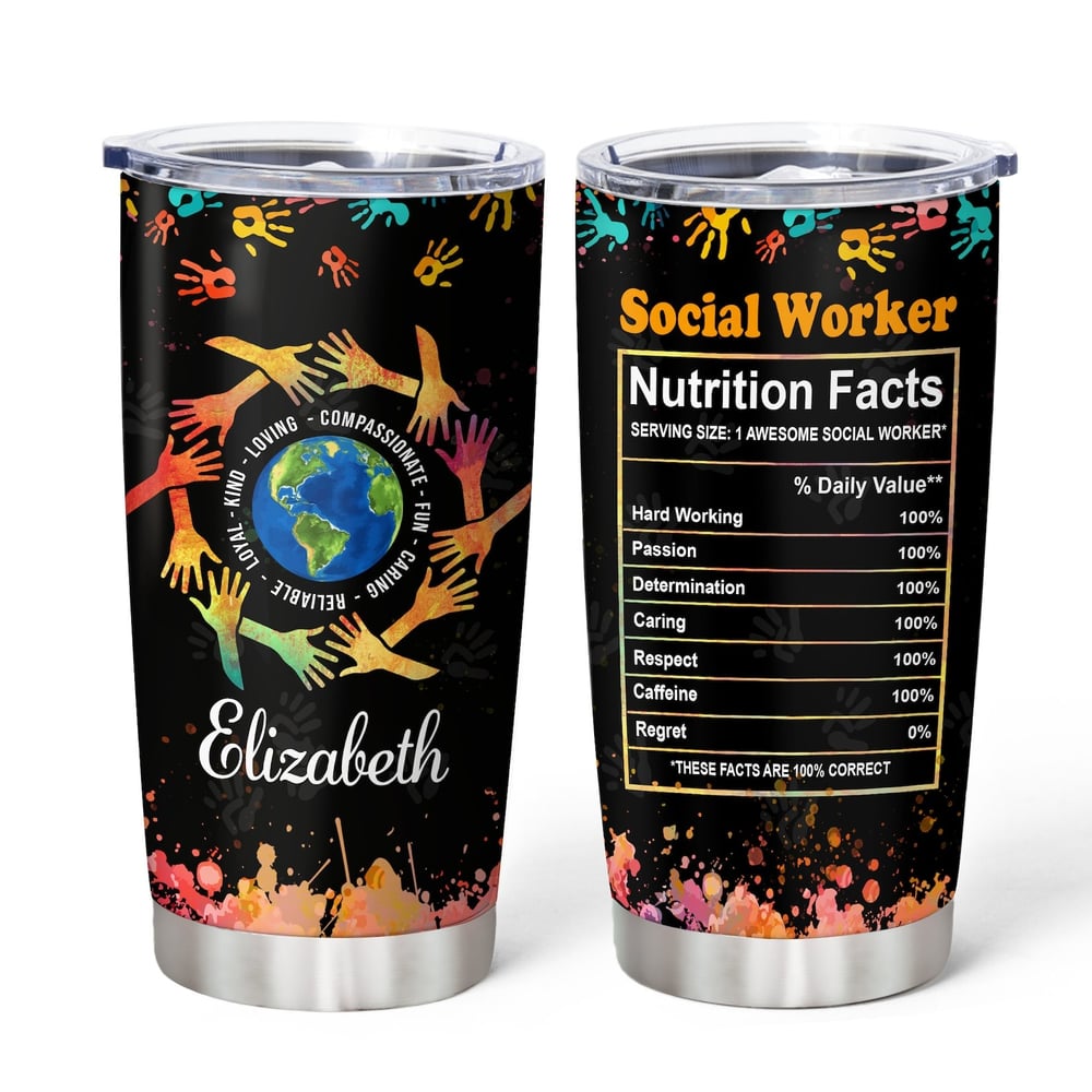 Social Worker Nutrition Facts Custom Name Tumbler