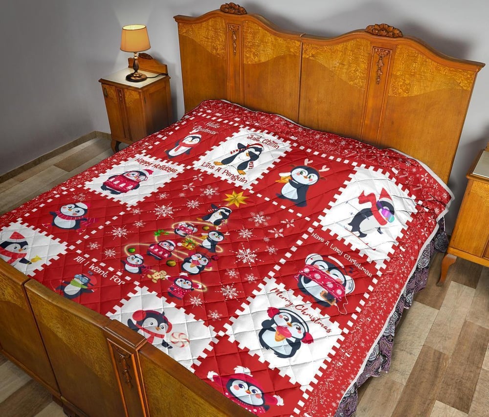 All I Want For Christmas Is Penguin Quilt Blanket Xmas Gift Idea