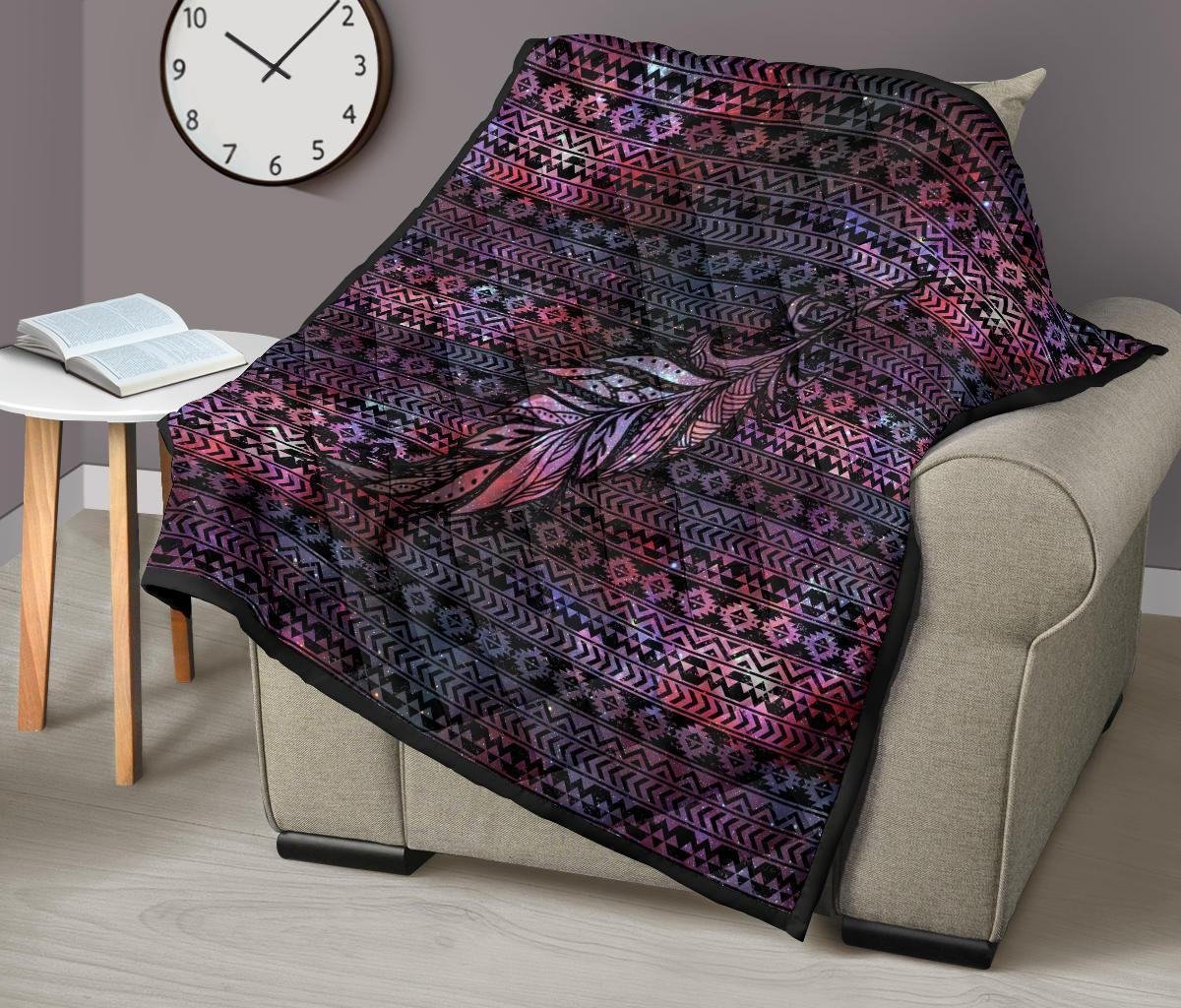 Aztec Boho Feather Quilt Blanket Gift For Native Lover