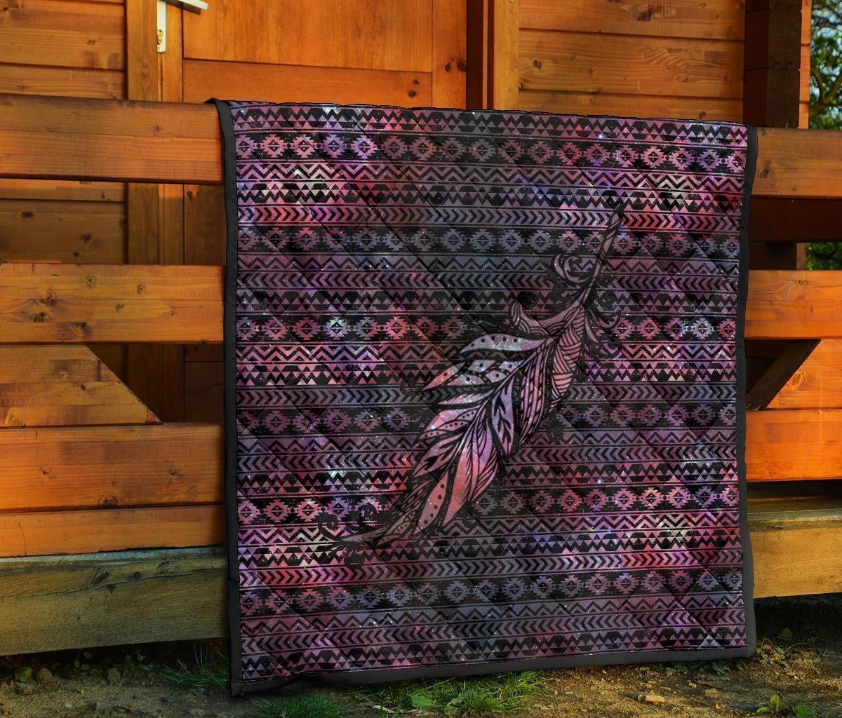 Aztec Boho Feather Quilt Blanket Gift For Native Lover