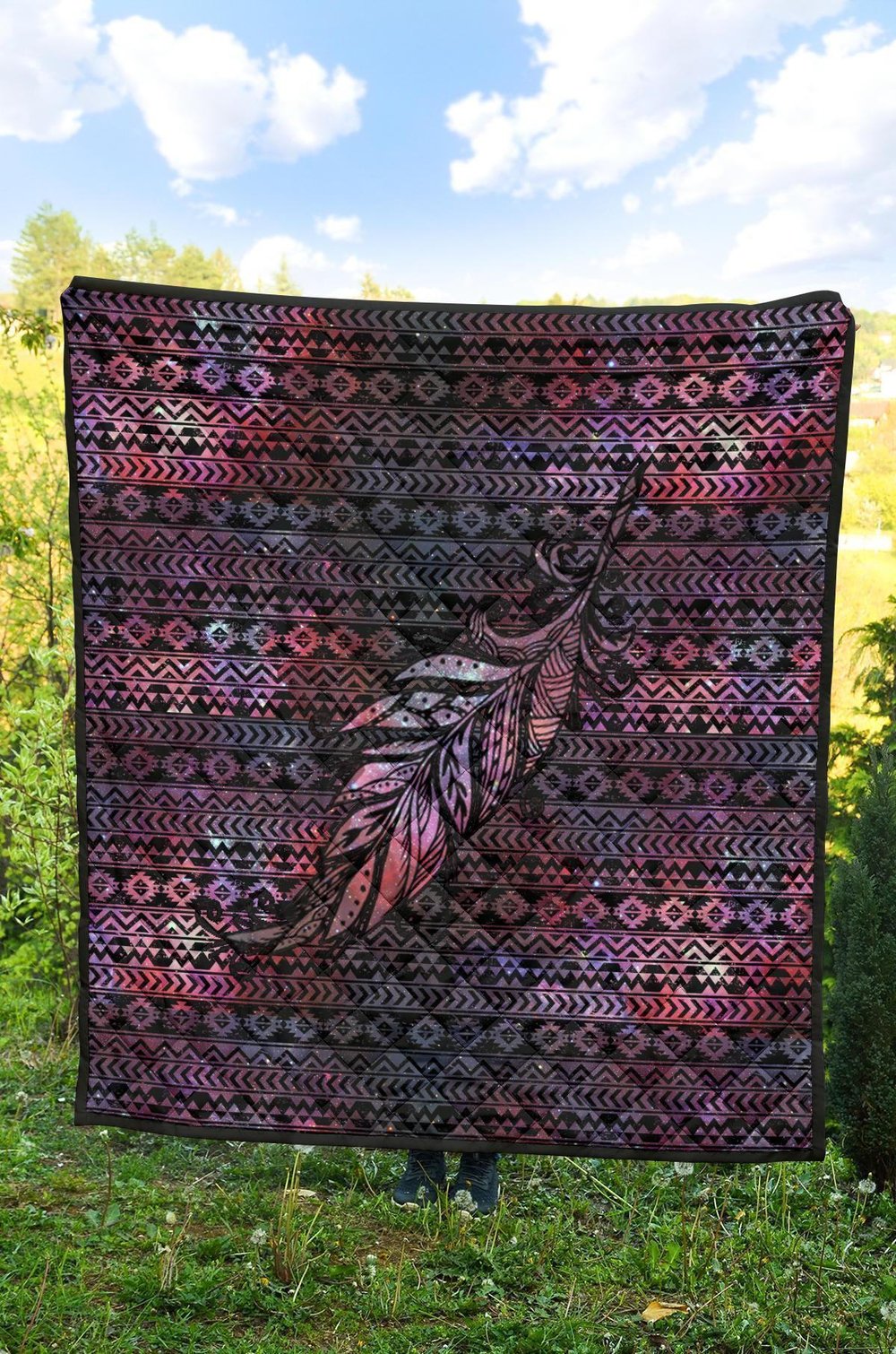 Aztec Boho Feather Quilt Blanket Gift For Native Lover