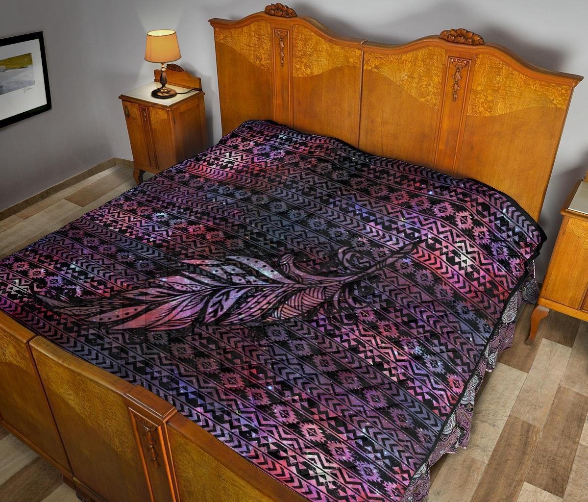 Aztec Boho Feather Quilt Blanket Gift For Native Lover