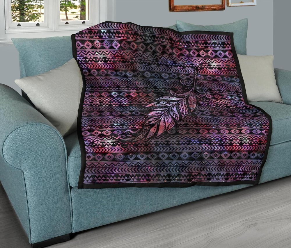 Aztec Boho Feather Quilt Blanket Gift For Native Lover