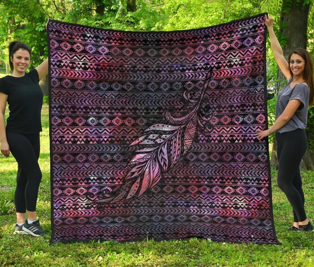 Aztec Boho Feather Quilt Blanket Gift For Native Lover