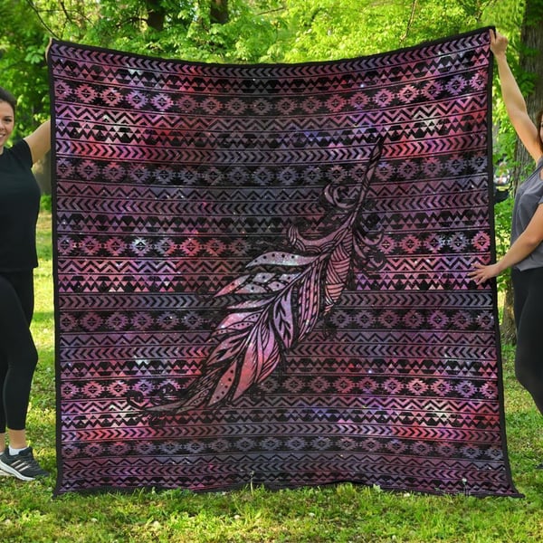 Aztec Boho Feather Quilt Blanket Gift For Native Lover