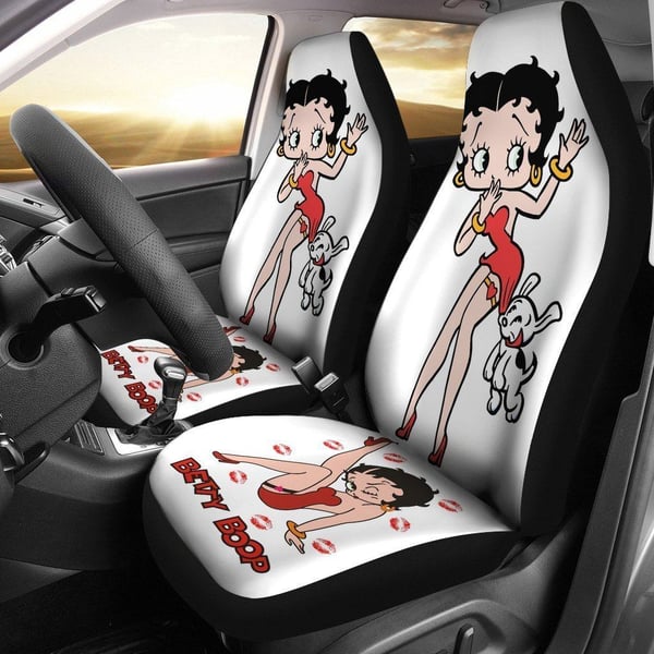 Betty Boop Car Seat Covers | Betty Boop With Dog White Cartoon Car Seat Covers