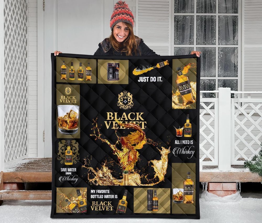 Black Velvet Quilt Blanket All I Need Is Whisky Gift Idea