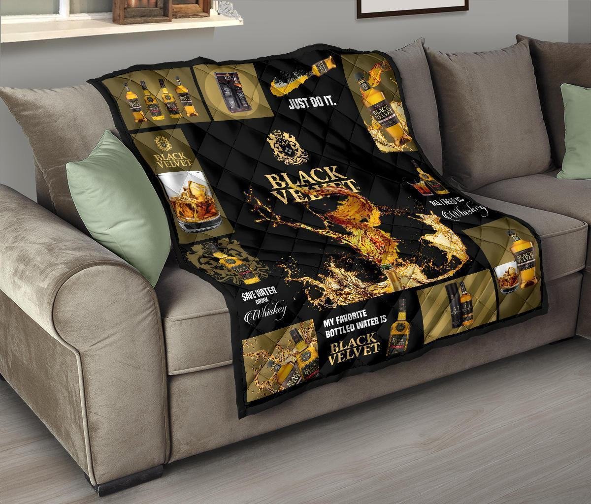 Black Velvet Quilt Blanket All I Need Is Whisky Gift Idea