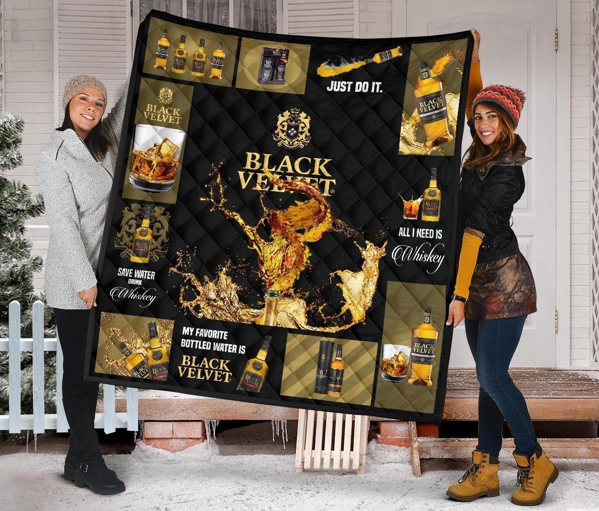 Black Velvet Quilt Blanket All I Need Is Whisky Gift Idea