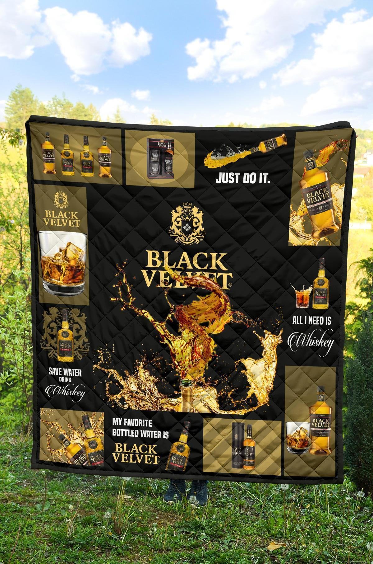 Black Velvet Quilt Blanket All I Need Is Whisky Gift Idea