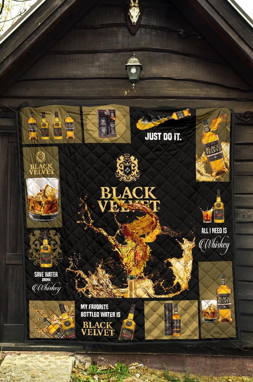 Black Velvet Quilt Blanket All I Need Is Whisky Gift Idea