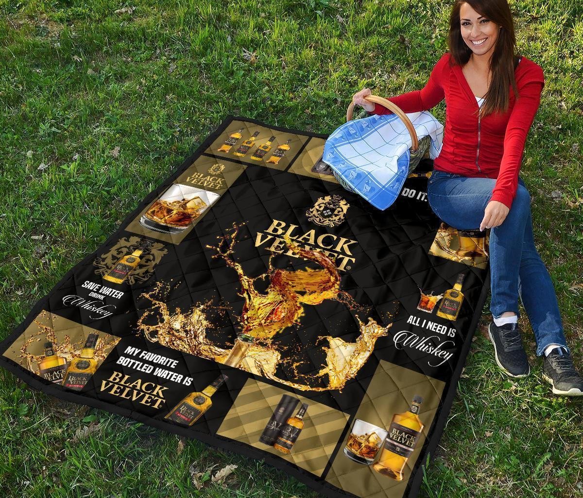 Black Velvet Quilt Blanket All I Need Is Whisky Gift Idea