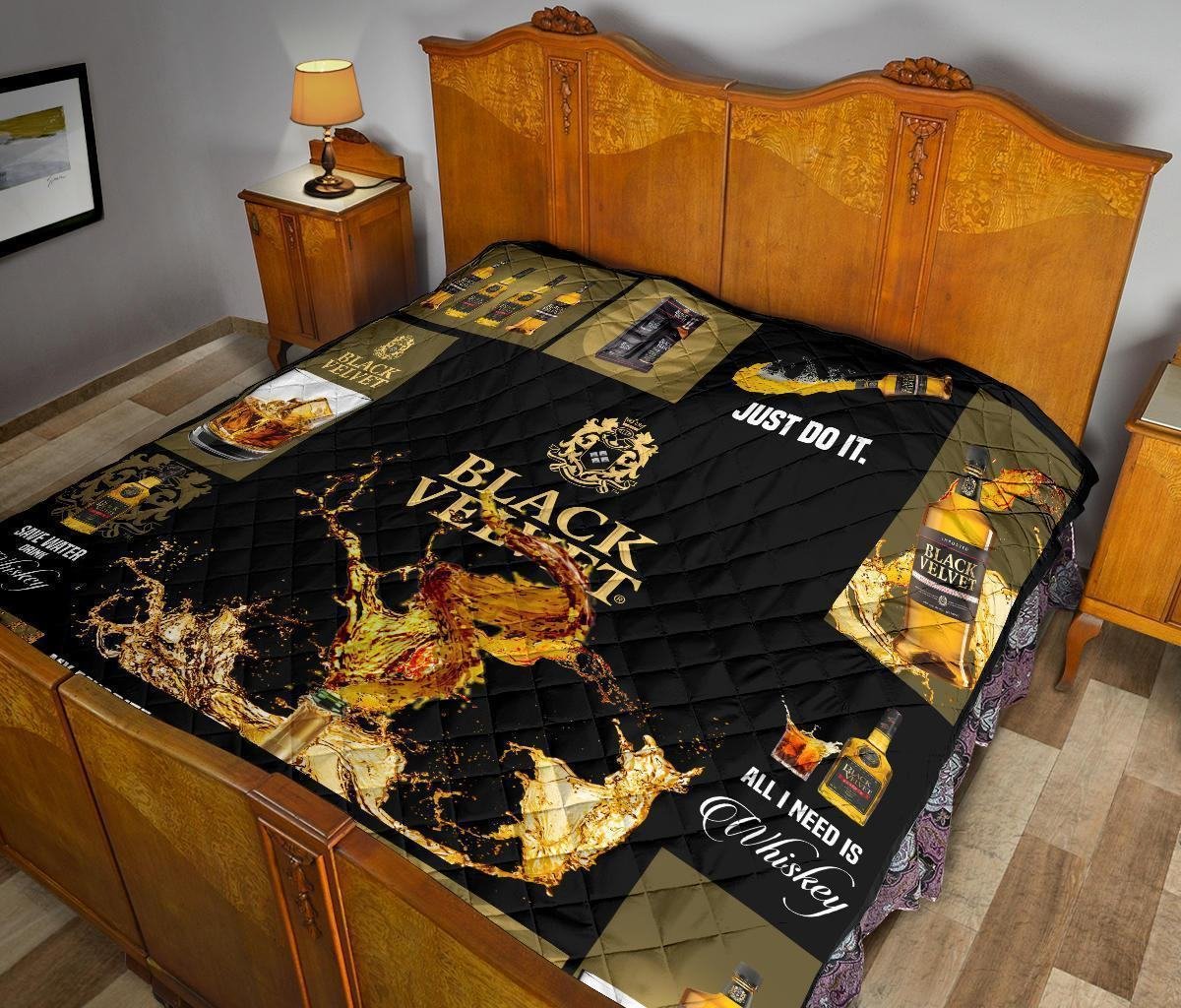 Black Velvet Quilt Blanket All I Need Is Whisky Gift Idea