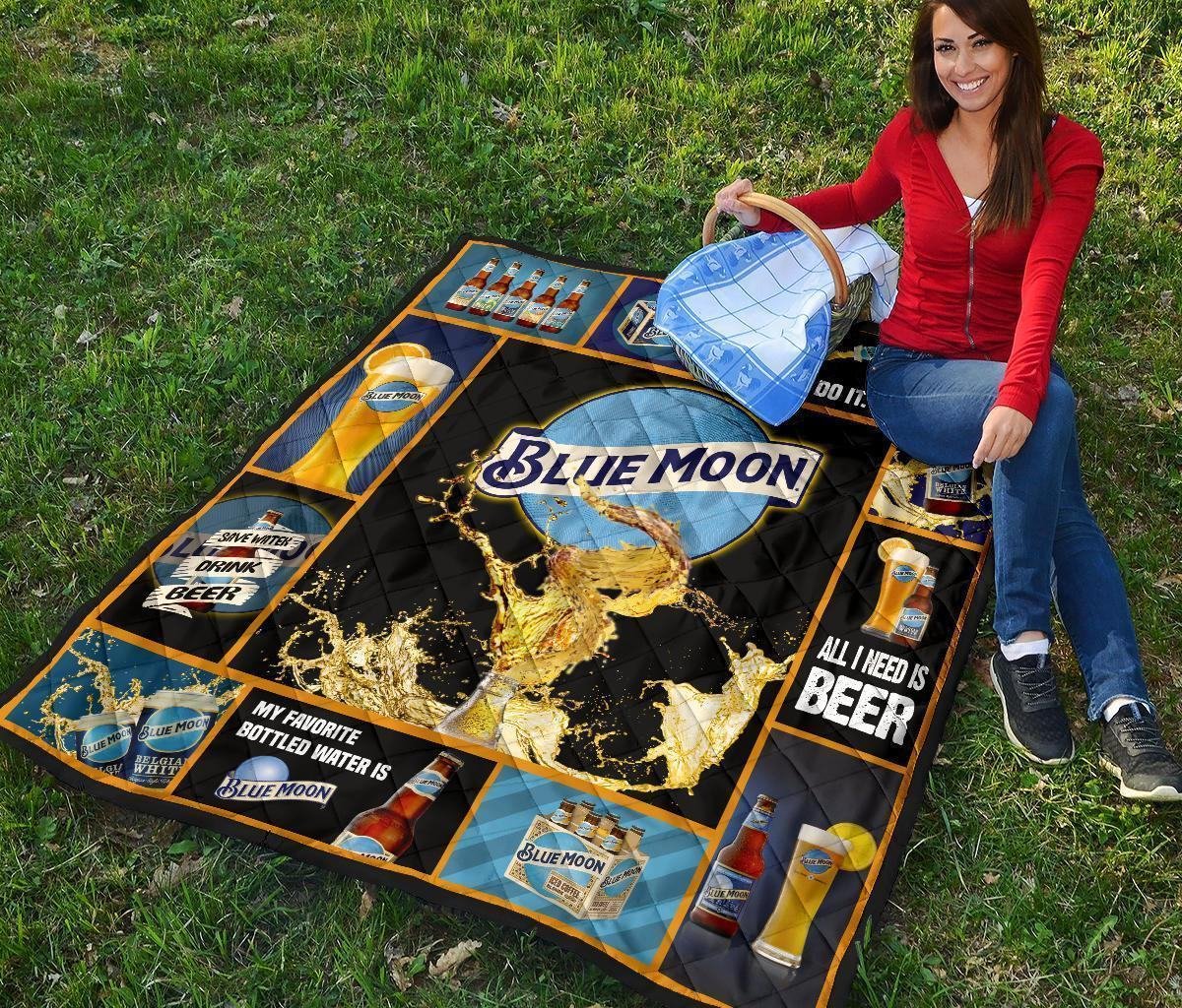 Blue Moon Quilt Blanket Funny For Beer Lover