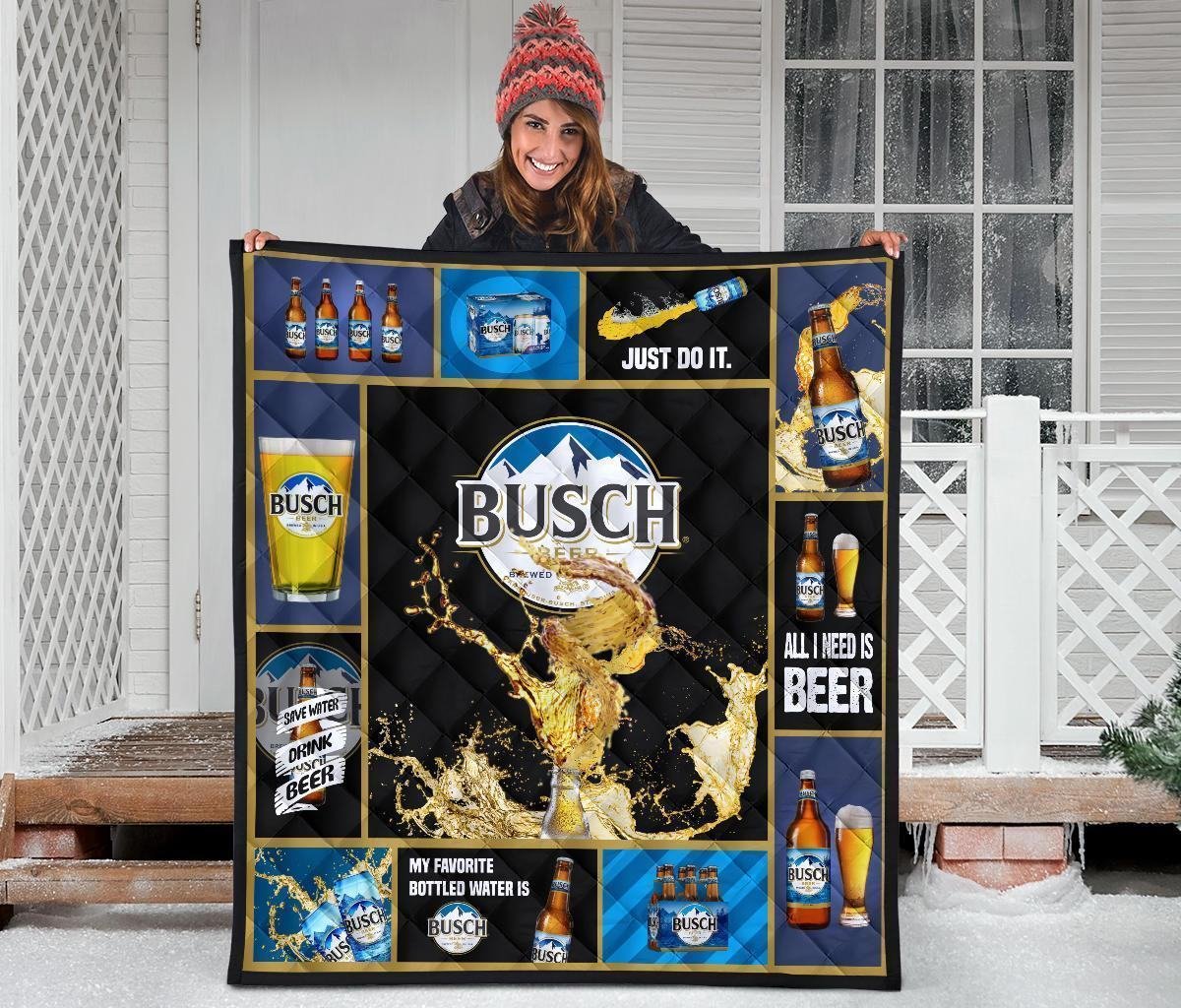 Busch Quilt Blanket Beer Lover Funny Gift