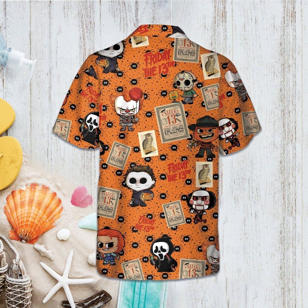 Chibi Horror Characters Hawaiian Shirt |  Freddy Jason Michael Pennywise Chucky Halloween Aloha Shirt