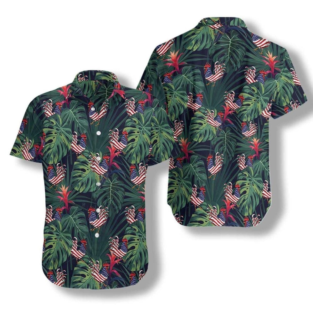 Chicken American Flag Tropical Custom Button Up Hawaiian Shirt