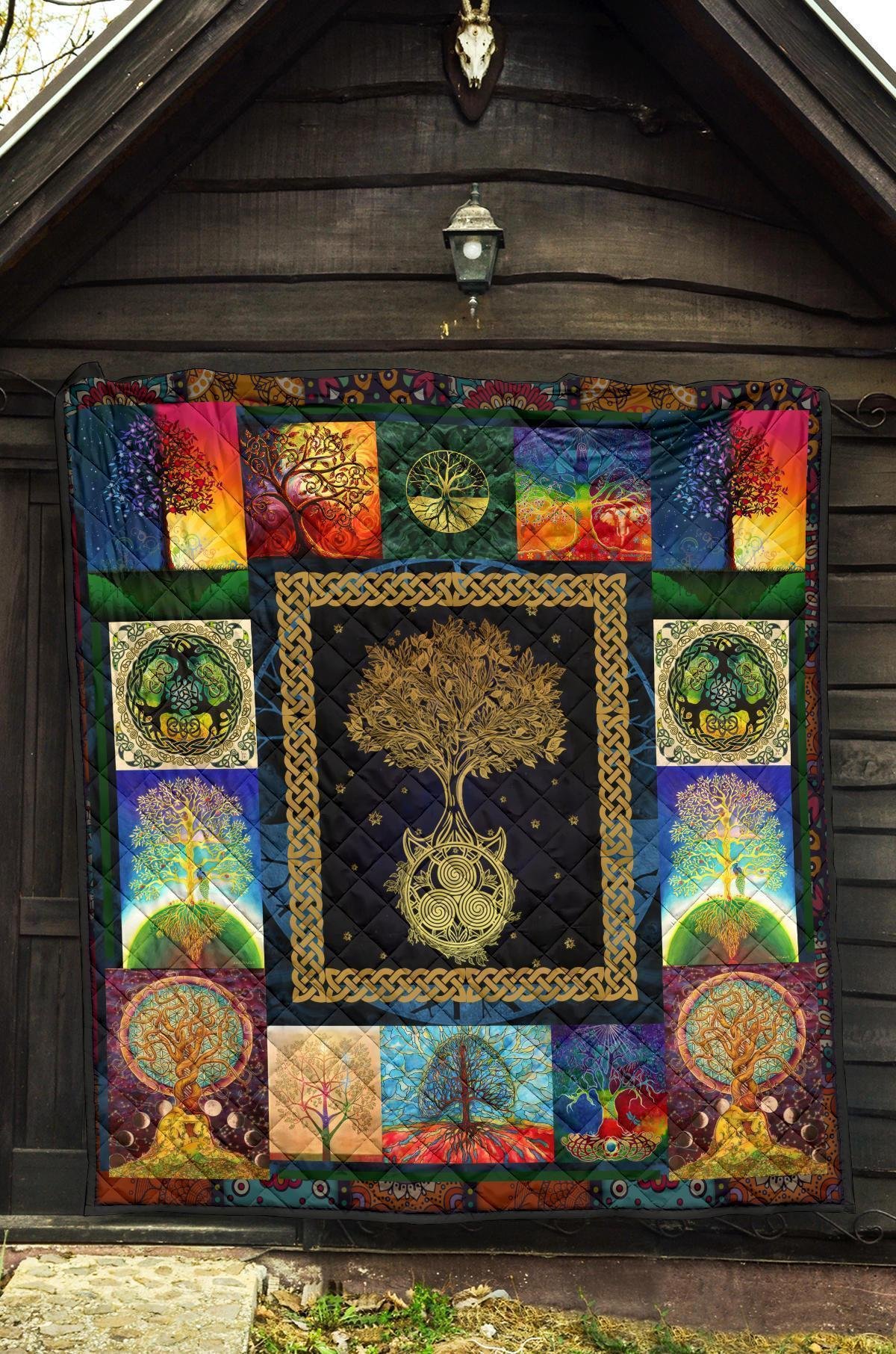 Colorful Graphic Tree of Life Quilt Blanket For Earth Lover