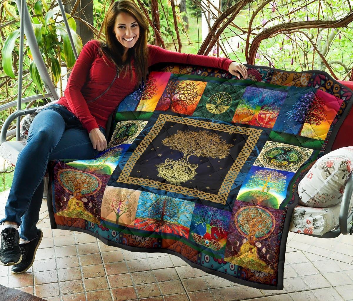 Colorful Graphic Tree of Life Quilt Blanket For Earth Lover