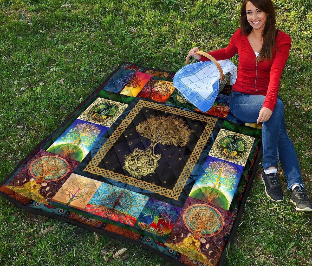 Colorful Graphic Tree of Life Quilt Blanket For Earth Lover