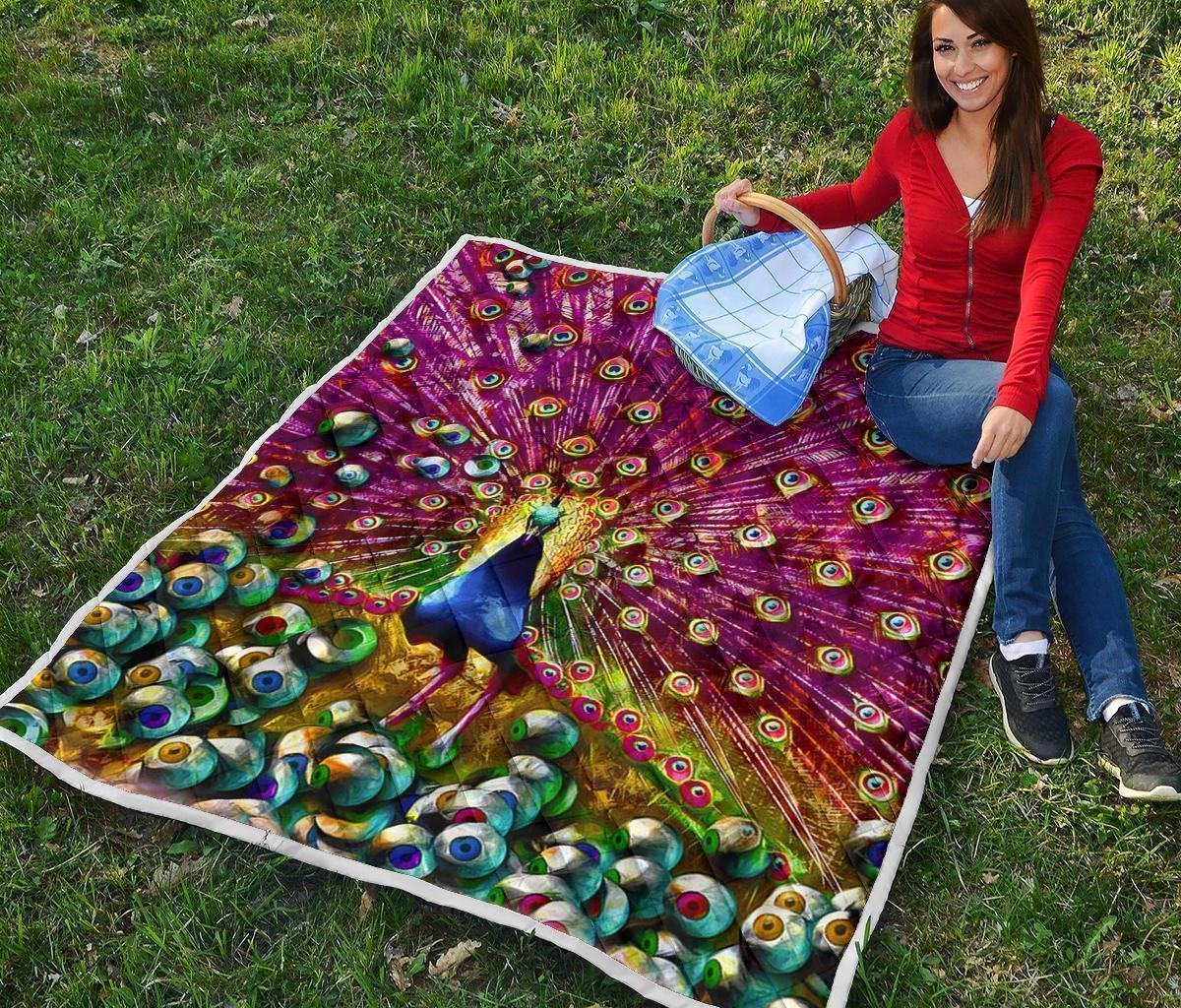 Colorful Peacock Quilt Blanket Gift For Peacock Lover