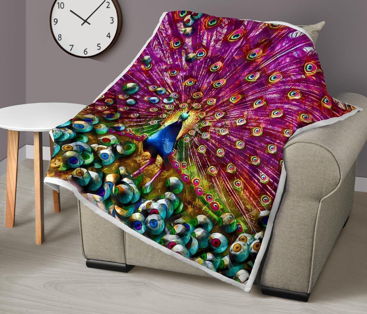 Colorful Peacock Quilt Blanket Gift For Peacock Lover