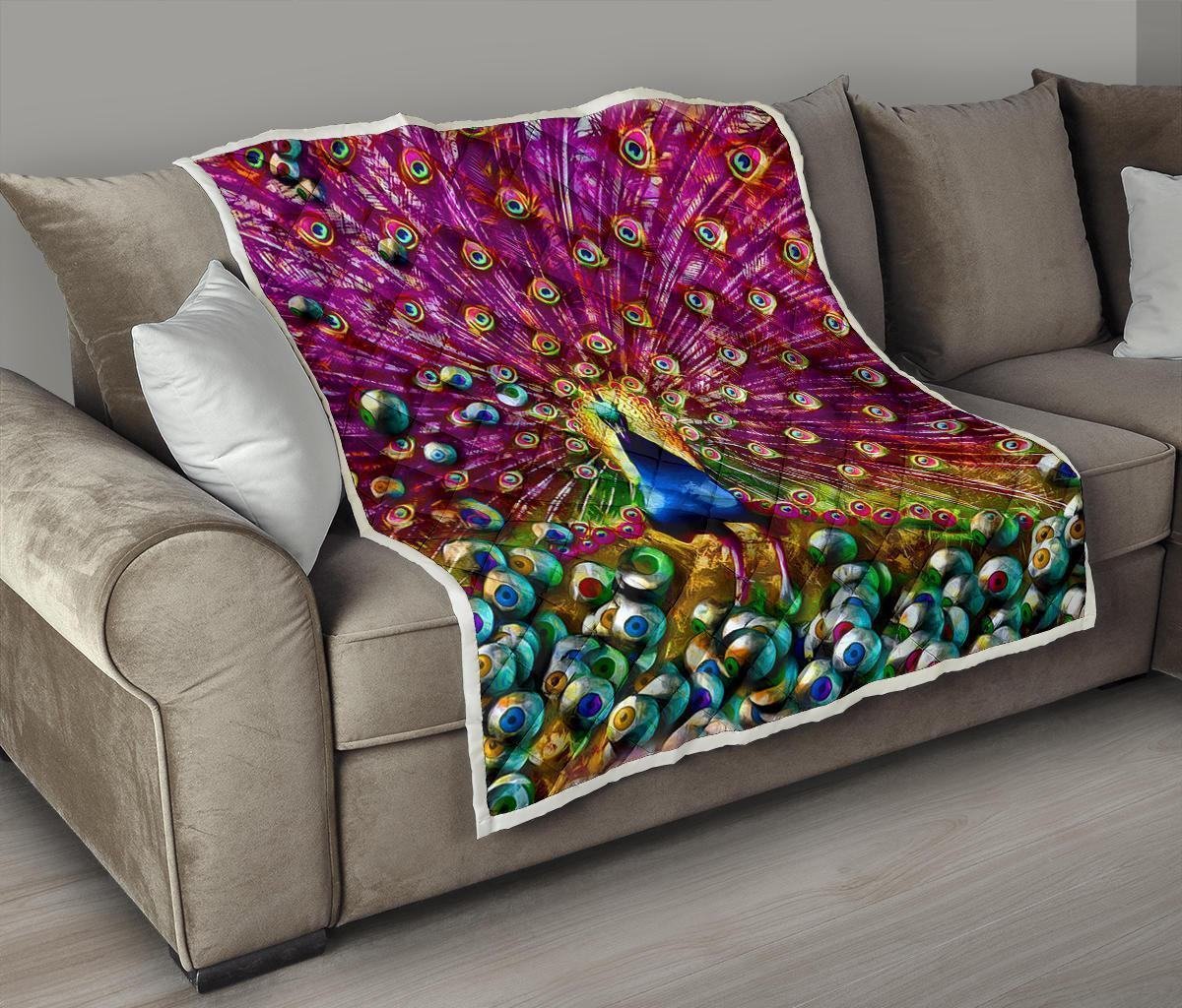 Colorful Peacock Quilt Blanket Gift For Peacock Lover