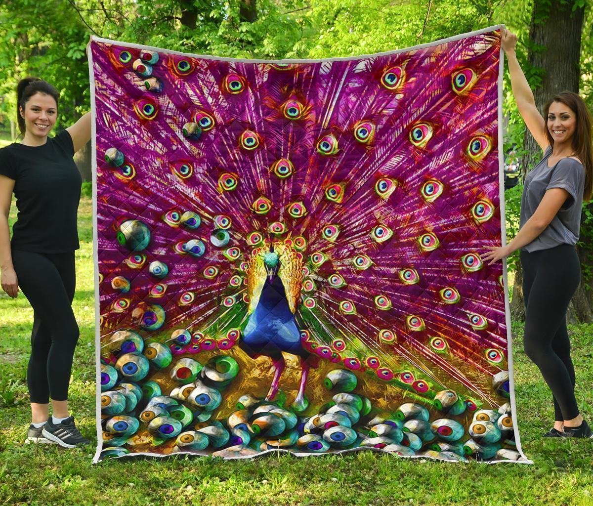 Colorful Peacock Quilt Blanket Gift For Peacock Lover