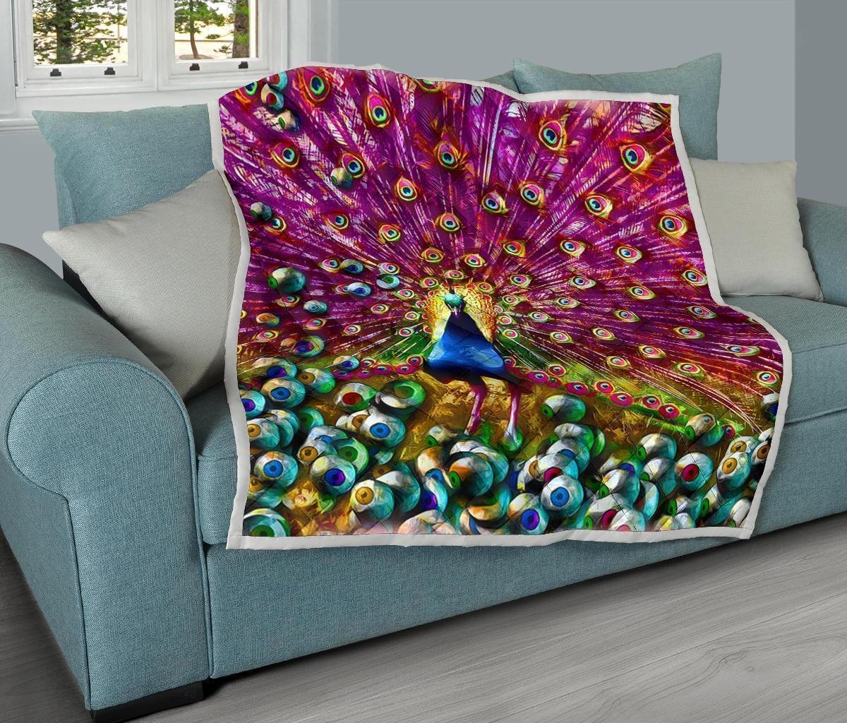 Colorful Peacock Quilt Blanket Gift For Peacock Lover