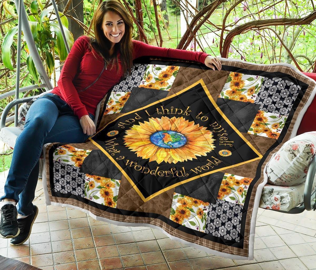 Colorful What a Wonderful World Sunflower Quilt Blanket Gift