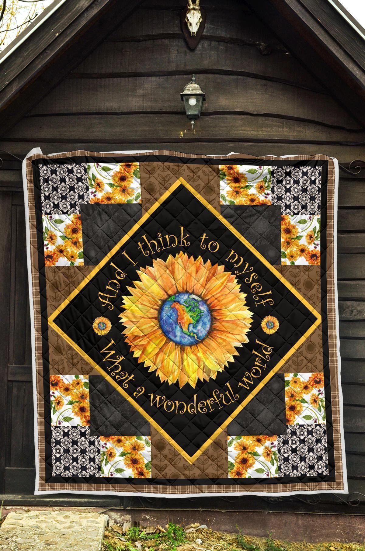 Colorful What a Wonderful World Sunflower Quilt Blanket Gift