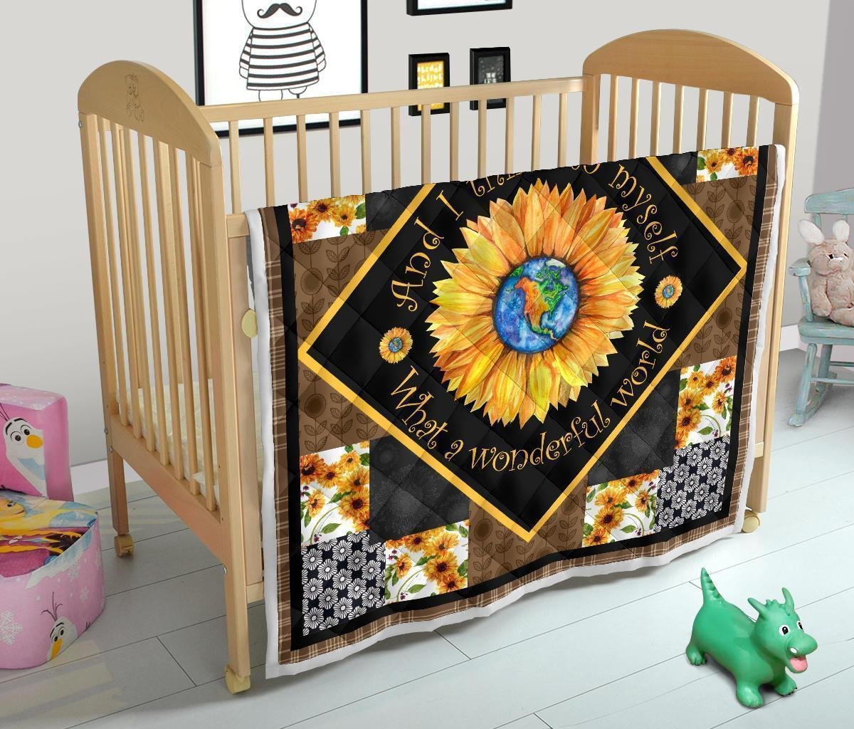 Colorful What a Wonderful World Sunflower Quilt Blanket Gift