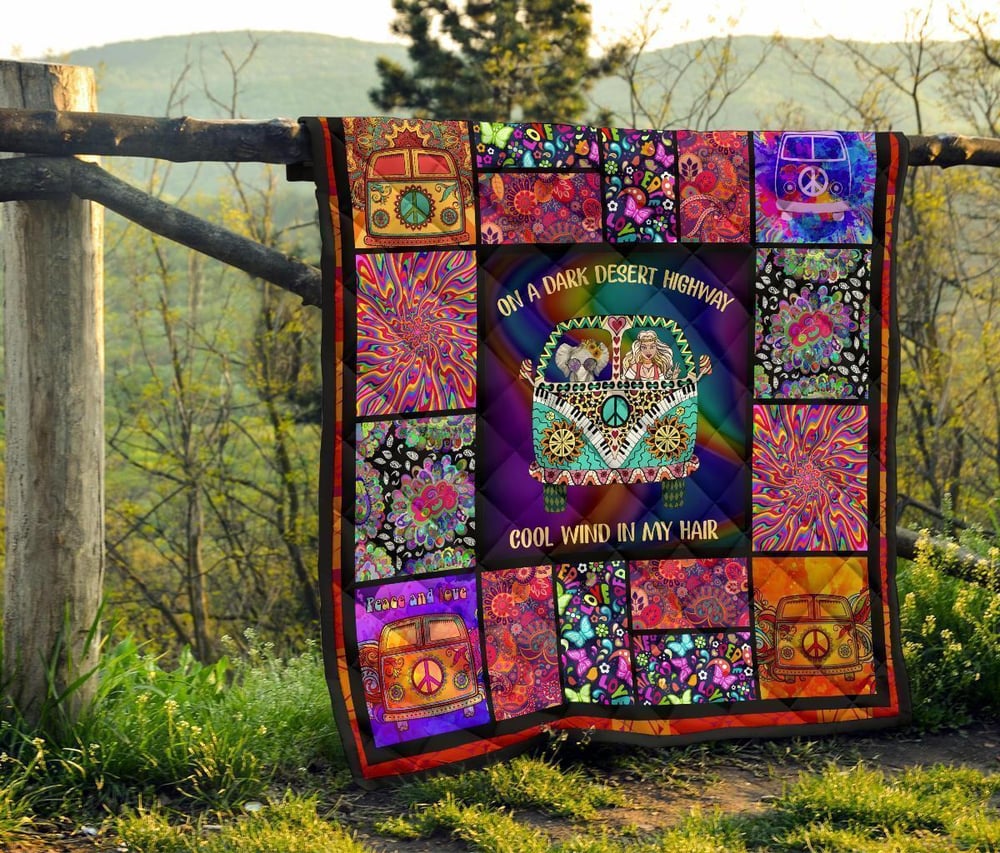 Cool Win In My Hair Hippie Van Quilt Blanket Funny Gift Idea