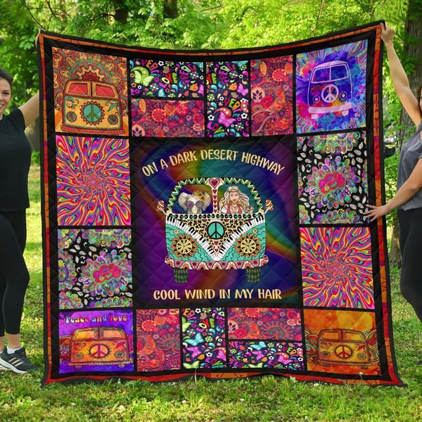 Cool Win In My Hair Hippie Van Quilt Blanket Funny Gift Idea