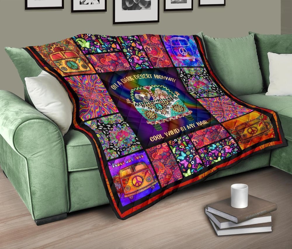 Cool Win In My Hair Hippie Van Quilt Blanket Funny Gift Idea