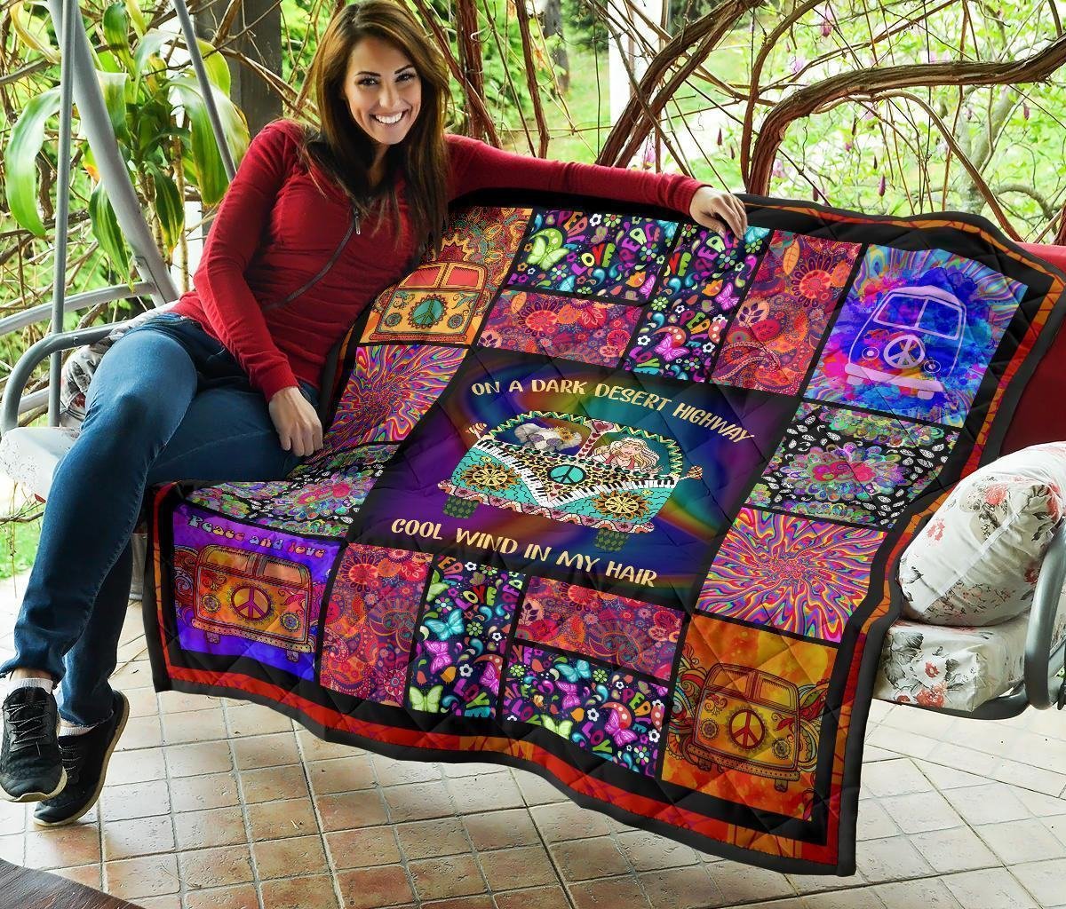 Cool Win In My Hair Hippie Van Quilt Blanket Funny Gift Idea