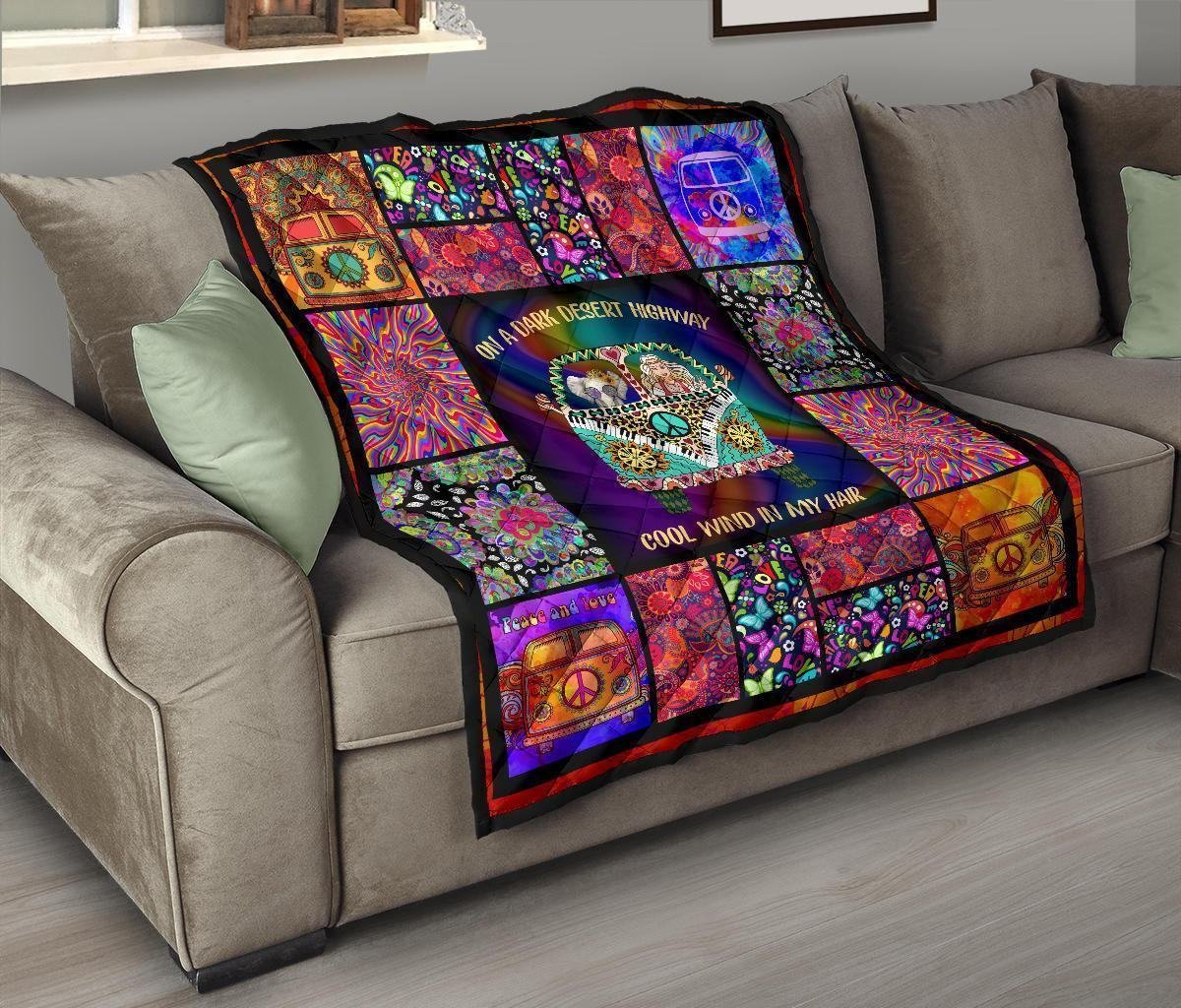 Cool Win In My Hair Hippie Van Quilt Blanket Funny Gift Idea