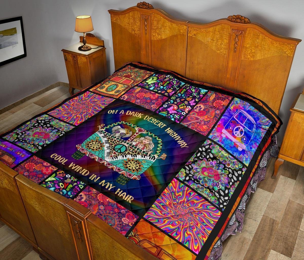 Cool Win In My Hair Hippie Van Quilt Blanket Funny Gift Idea