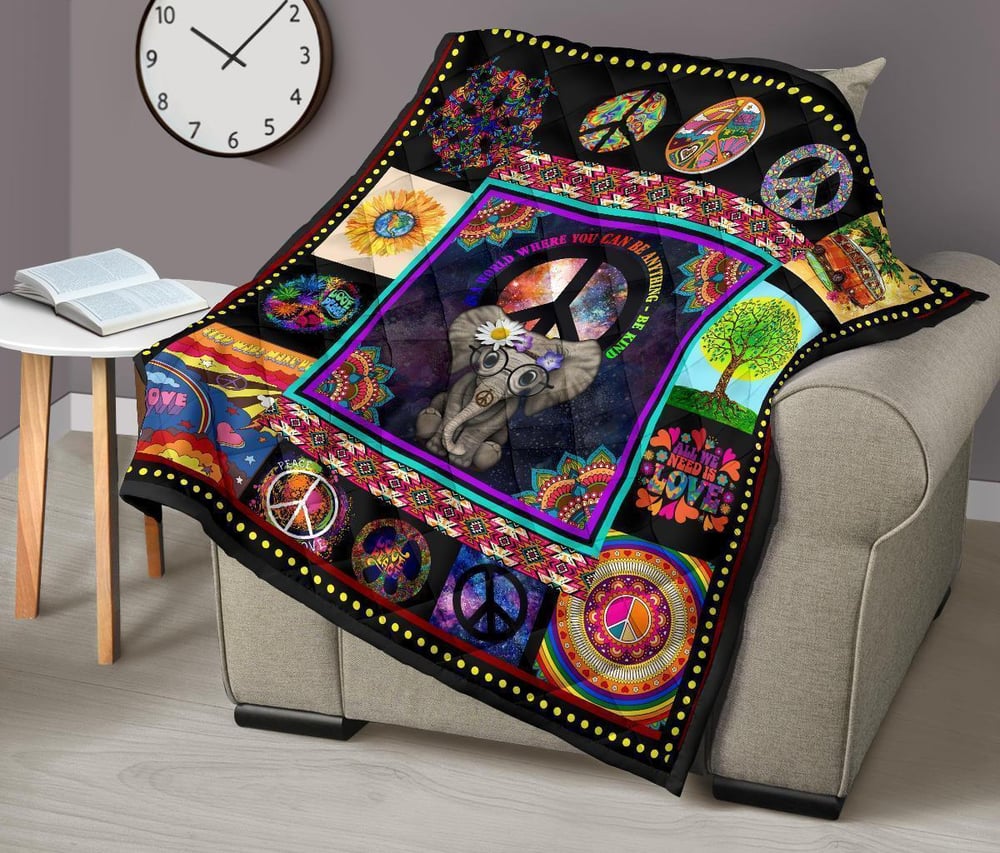 Cute Hippie Elephant Quilt Blanket Funny Gift Idea