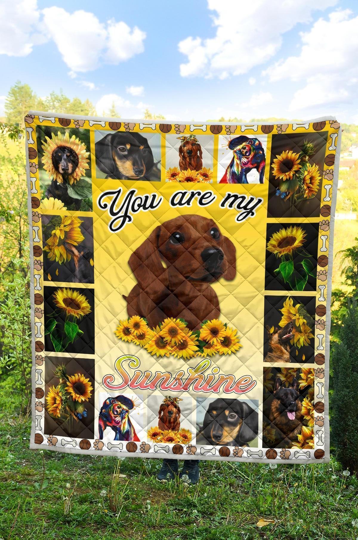 Dachshund You Are My Sunshine Sunflower Quilt Blanket