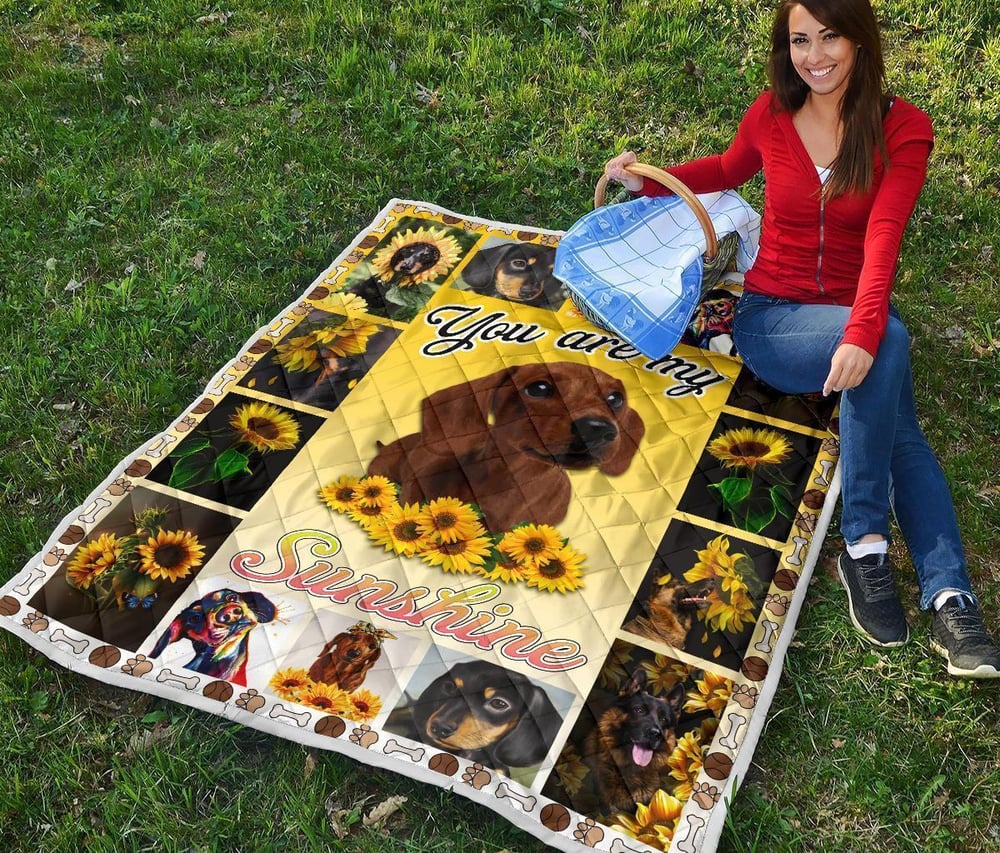 Dachshund You Are My Sunshine Sunflower Quilt Blanket