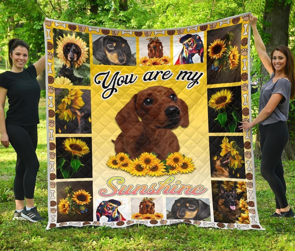 Dachshund You Are My Sunshine Sunflower Quilt Blanket