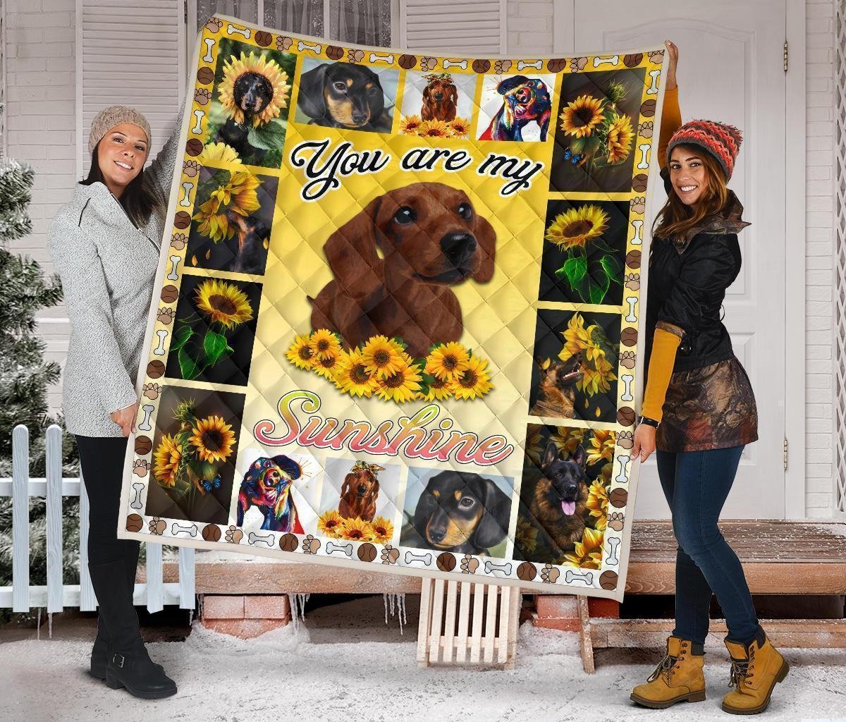 Dachshund You Are My Sunshine Sunflower Quilt Blanket