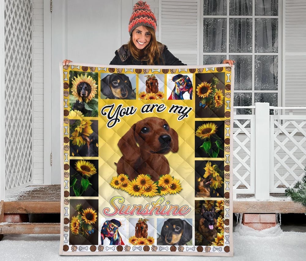 Dachshund You Are My Sunshine Sunflower Quilt Blanket