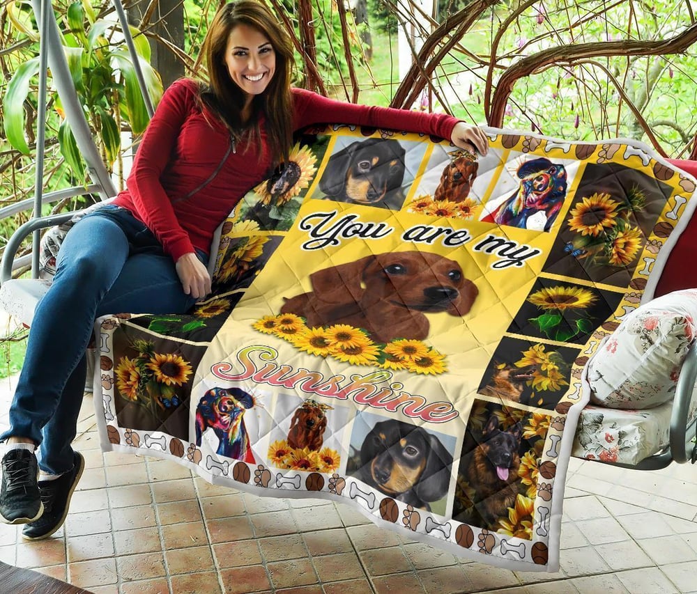 Dachshund You Are My Sunshine Sunflower Quilt Blanket