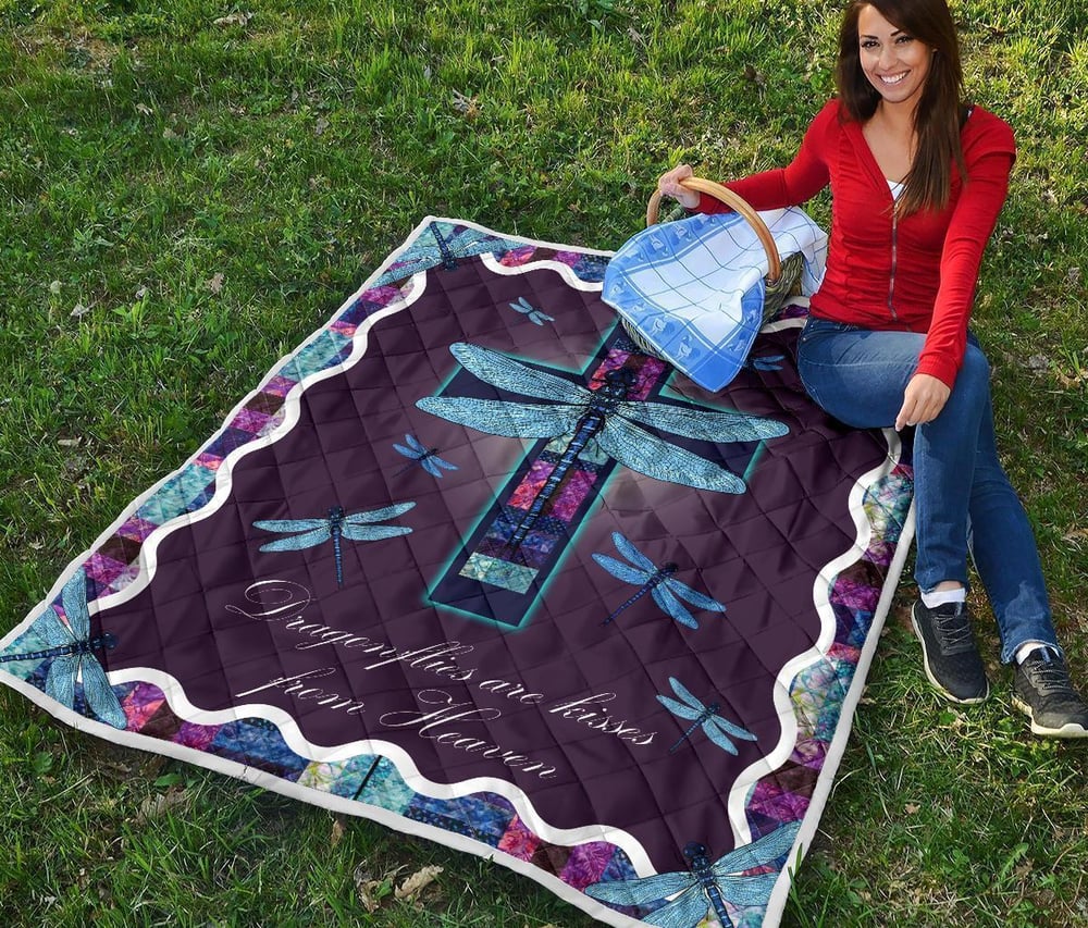 Dragonflies Are Kisses From Heaven Quilt Blanket Dragonfly Lover