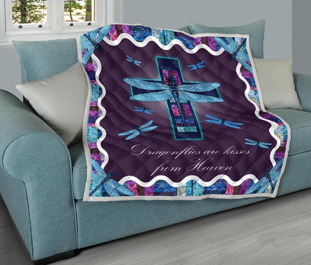 Dragonflies Are Kisses From Heaven Quilt Blanket Dragonfly Lover